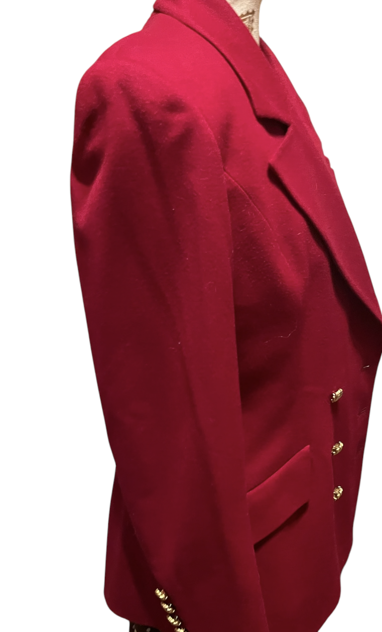 Valentino Miss V Red Wool Double-Breasted Blazer — Vintage, Size 46/12, Made in Italy