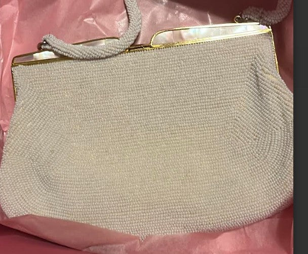 Vintage Walborg small Beaded Cluch Purse Mother of Pearl