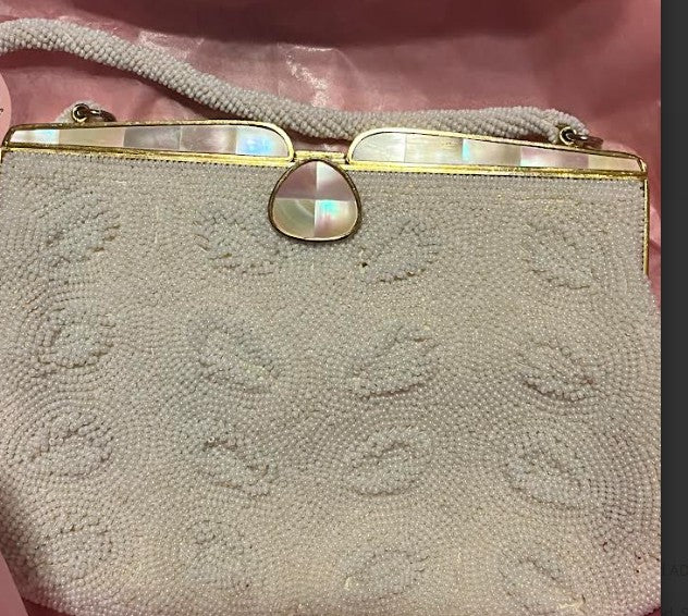 Vintage Walborg small Beaded Cluch Purse Mother of Pearl