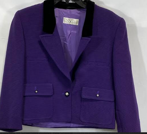 Valentino Miss V Purple Wool Blazer with Velvet Collar — Vintage, Size 42, Made in Italy