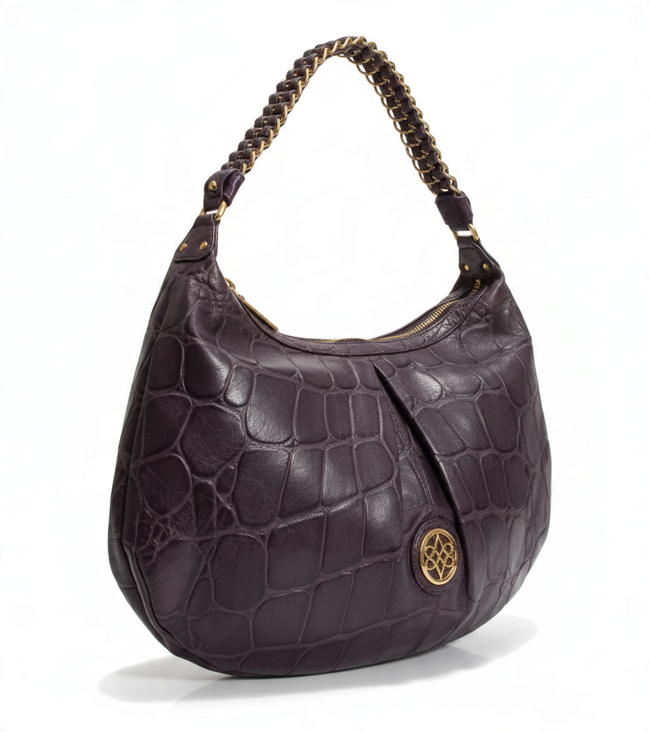 Antonio Melani Purple Croc-Embossed Hobo Handbag | Gold-Tone Chain Handle