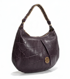 Antonio Melani Purple Croc-Embossed Hobo Handbag | Gold-Tone Chain Handle