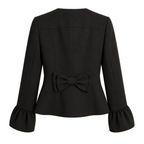 Black blazer back view with waist bow; AI-enhanced product presentation