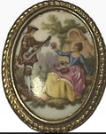 Limoges France Porcelain Cameo Brooch — Hand-Painted Courting Couple, Stamped &amp; Authenticated