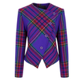 Purple Multicolor Plaid Wool Blazer | Asymmetric Buttons | Made in Italy on