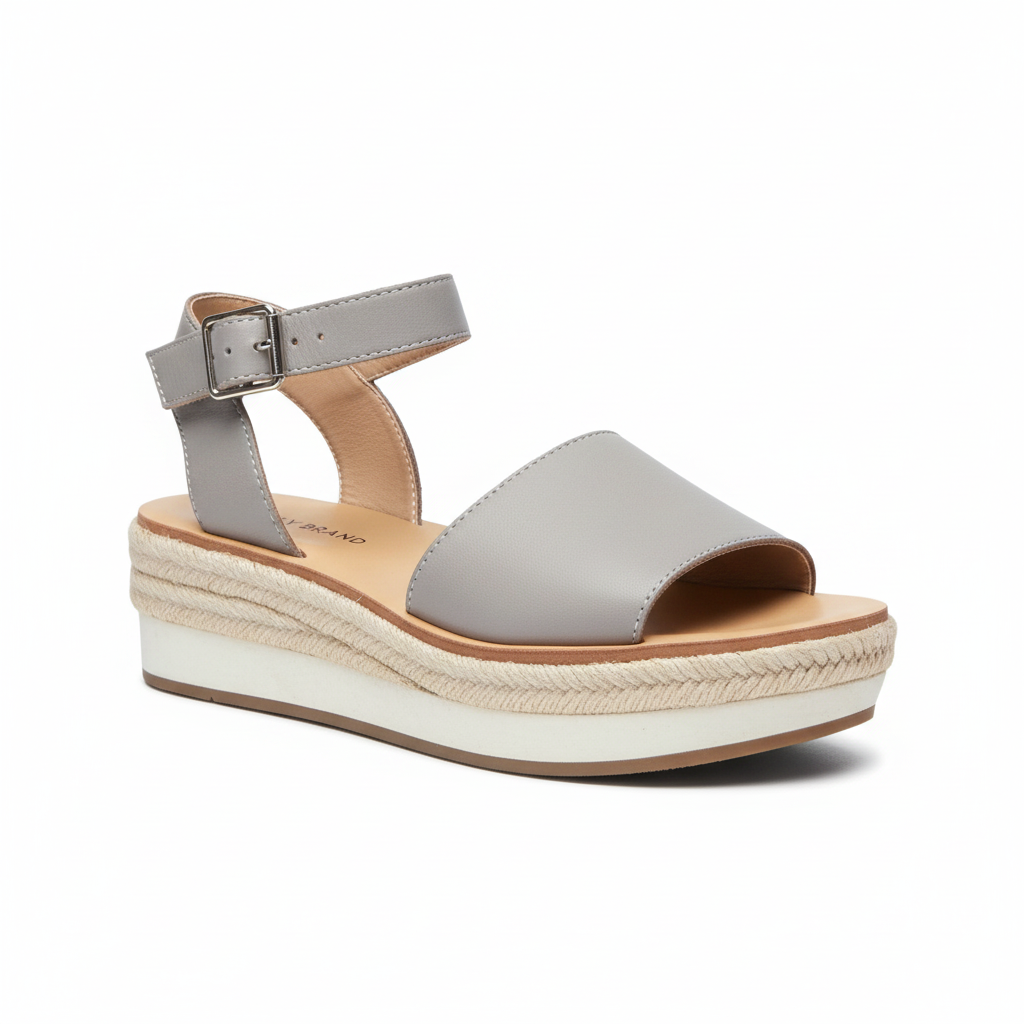 Lucky Brand Joodith Gray Leather Espadrille Platform Sandals – Size 8.5