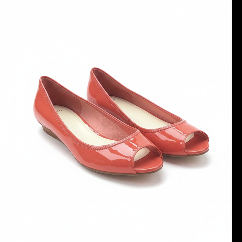 Cole Haan Nike Air Patent Leather Peep Toe Flats Coral Red Size 8B