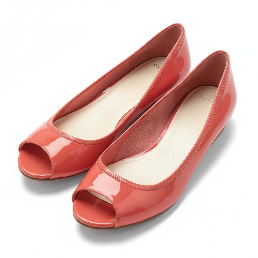Cole Haan Nike Air Patent Leather Peep Toe Flats Coral Red Size 8B