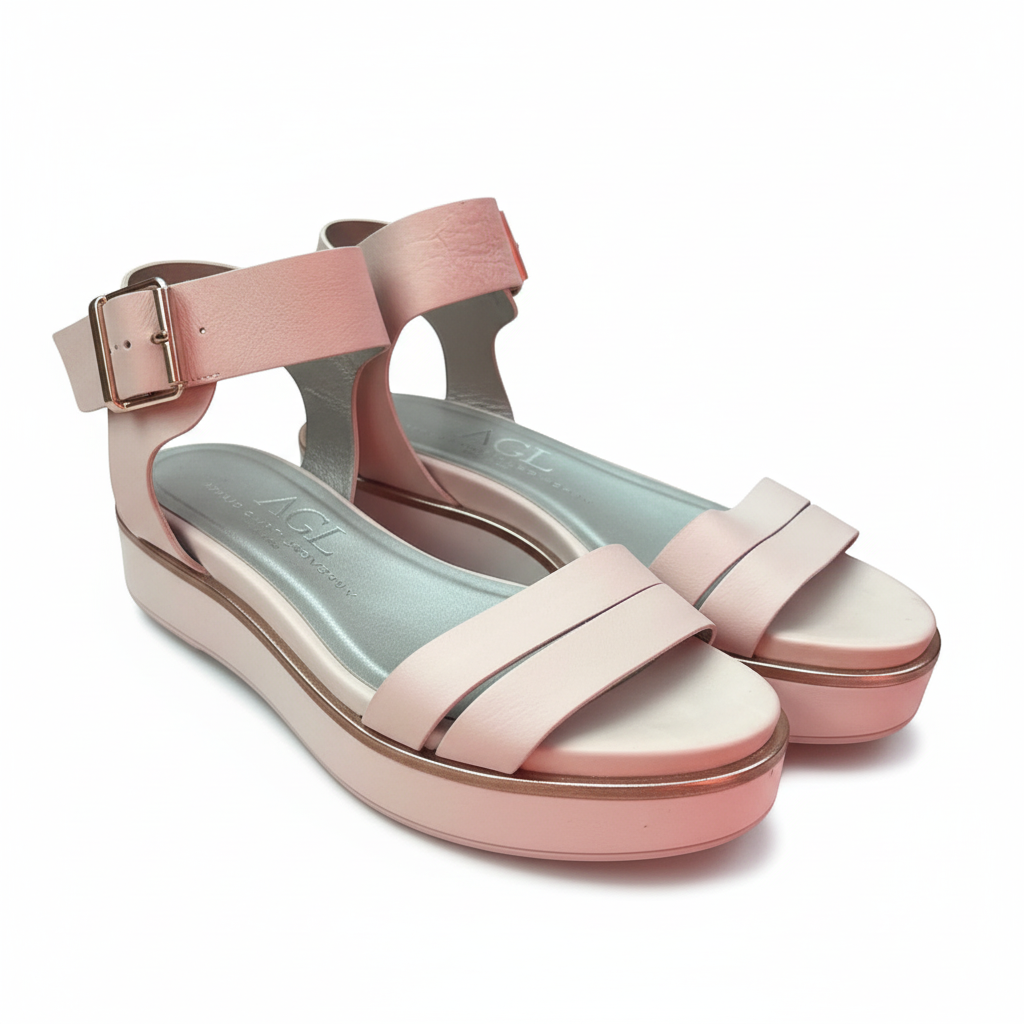 AGL Blush Pink Leather Platform Sandals | Made in Italy | EU 35