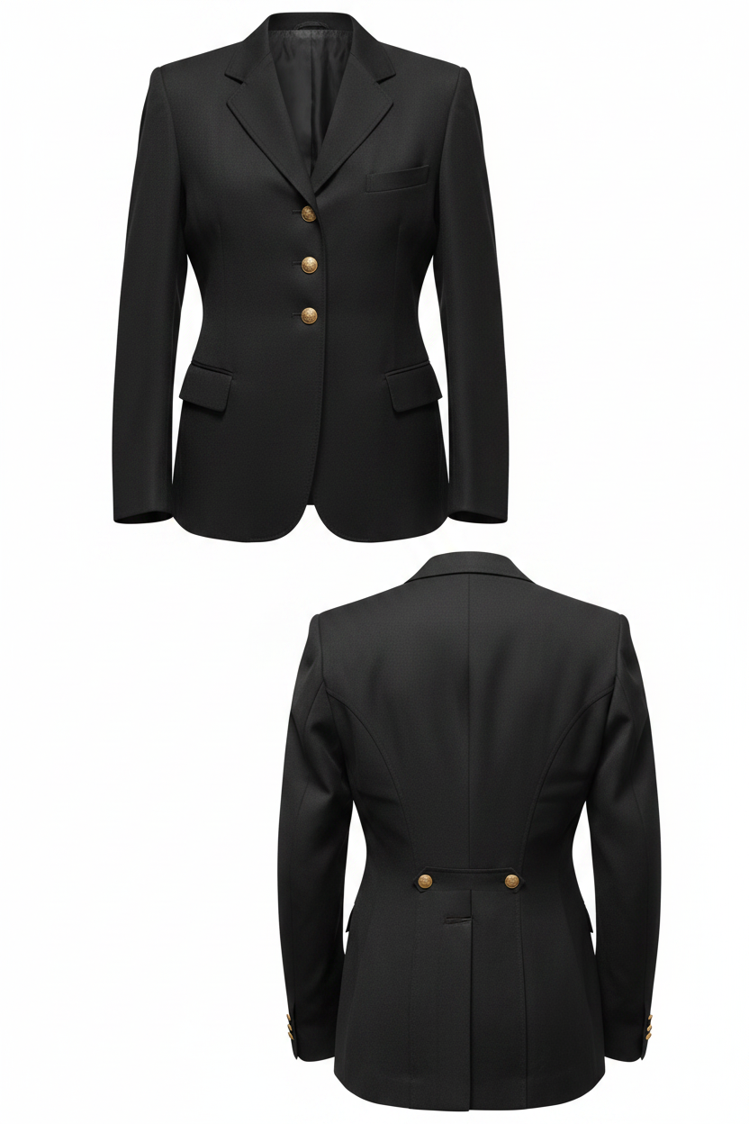 Equestrian vintage black blazer editorial product photo