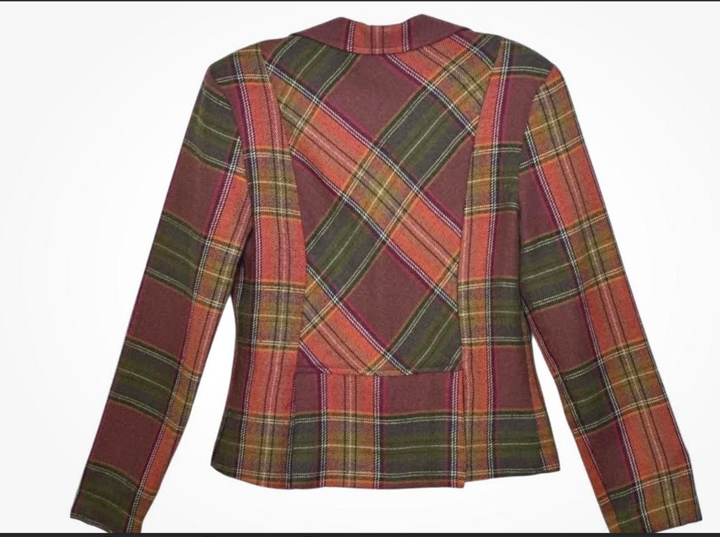 Hotkiss Plaid Wool Blazer — Vintage Autumn Tartan with Pink Lining