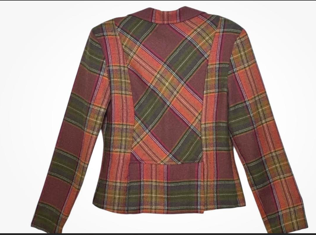 Hotkiss Plaid Wool Blazer — Vintage Autumn Tartan with Pink Lining