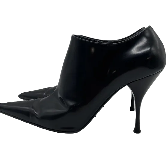 Prada black pointed-toe ankle booties profile view