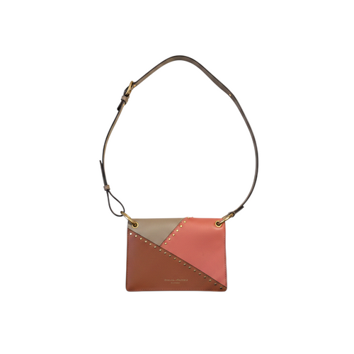 Recycle Me Fancy Donna Karan coral and taupe color-blocked leather envelope crossbody bag with gold-tone studs