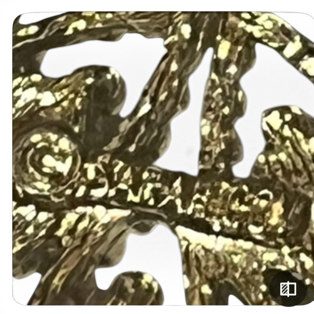 Recycle Me Fancy vintage gold-tone filigree brooch with intricate metalwork and floral-inspired design