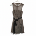 Recycle Me Fancy grey tulle cocktail dress with ruched sweetheart bodice and black satin bow waist sash