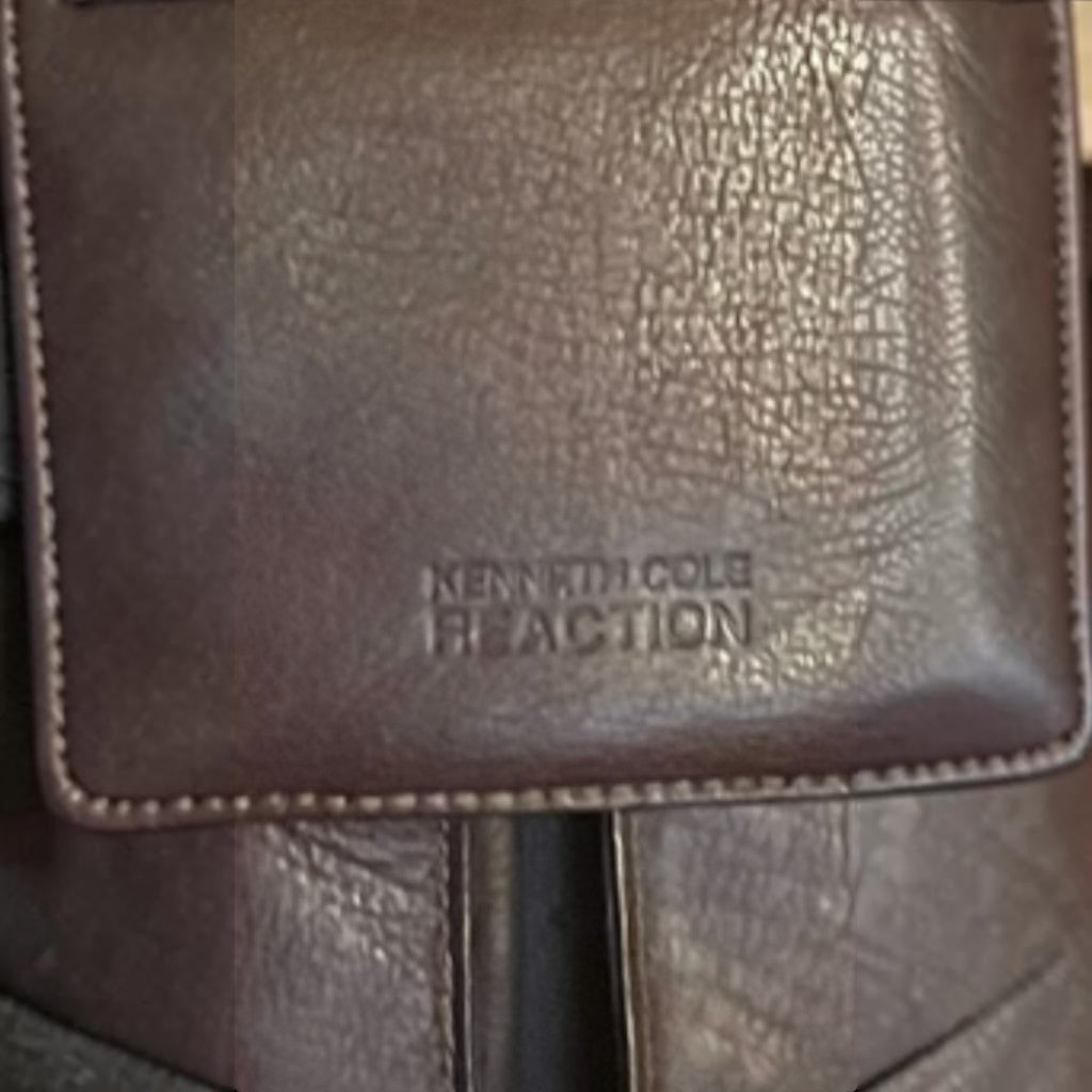 Recycle Me Fancy Kenneth Cole brown distressed leather briefcase with embossed logo detail