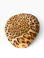 Recycle Me Fancy vintage leopard print fur beret with Oppenheim Collins label, plush texture and classic round shape.