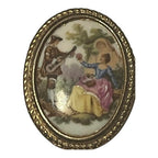 Recycle Me Fancy vintage Limoges France porcelain cameo brooch featuring a hand-painted courting couple in gold frame