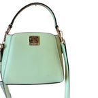 Recycle Me Fancy Kate Spade mint green pebbled leather crossbody bag with gold hardware and top handle