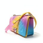 Recycle Me Fancy rainbow ombre quilted jelly crossbody bag with gold-tone chain strap and twist-lock closure