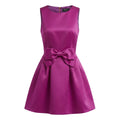 Recycle Me Fancy Tahari magenta sleeveless fit and flare dress featuring a statement bow at the waist and pleated skirt