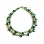 Recycle Me Fancy vintage 48-inch art glass bead necklace in lime green and teal with gold-tone spacers