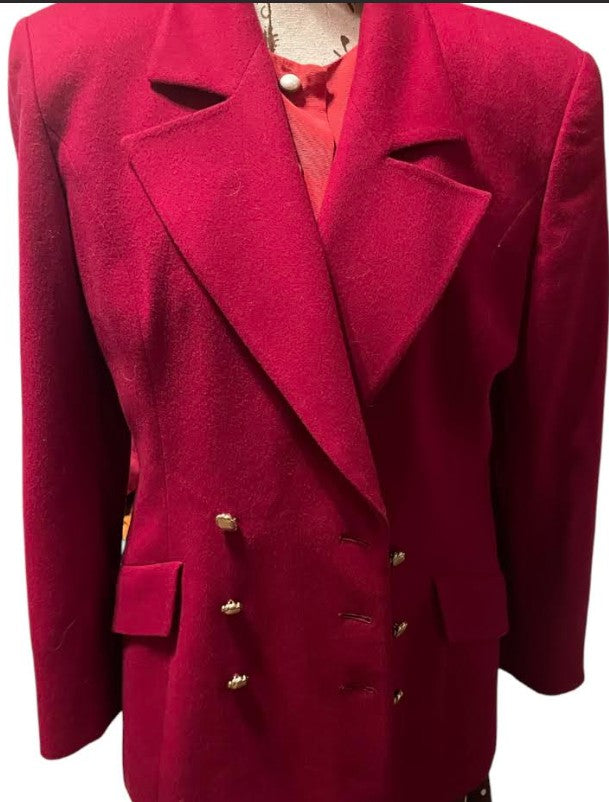 Valentino Miss V Red Wool Double-Breasted Blazer — Vintage, Size 46/12, Made in Italy