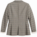 Back of vintage neutral plaid blazer with back vent